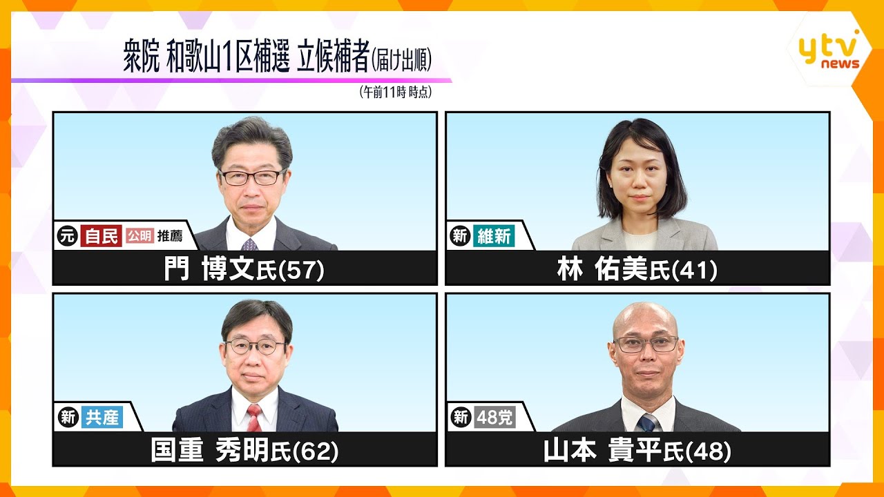 衆議院和歌山1区の補欠選挙告示、4人が立候補 投開票は今月23日
