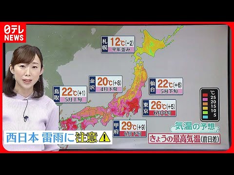 【天気】関東甲信・東海・九州は夏日の所も 熱中症対策を