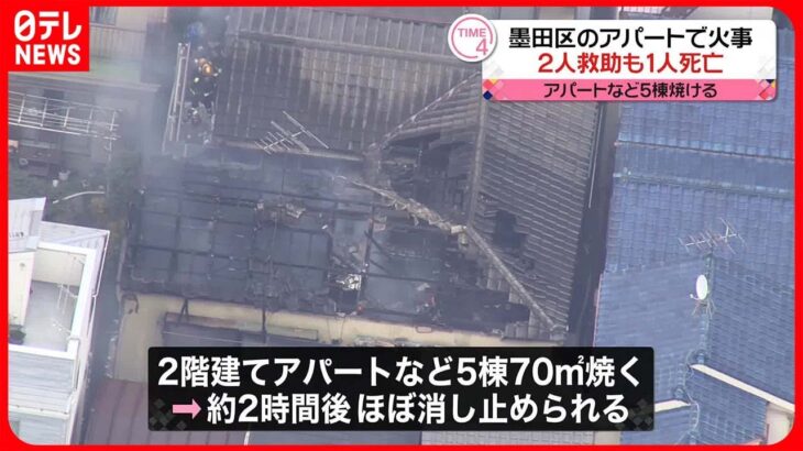 【火事】アパートなど5棟70平方メートル焼く　2時間後にほぼ消火も1人死亡　東京・墨田区