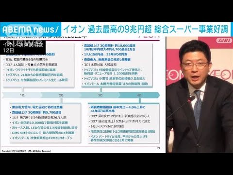 イオン売上高9兆円超え　過去最高を更新　PB強化した総合スーパー事業など好調(2023年4月12日)