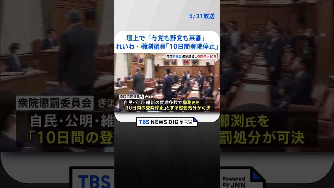 れいわ・櫛渕議員の懲罰処分　「10日間登院停止」に | TBS NEWS DIG #shorts
