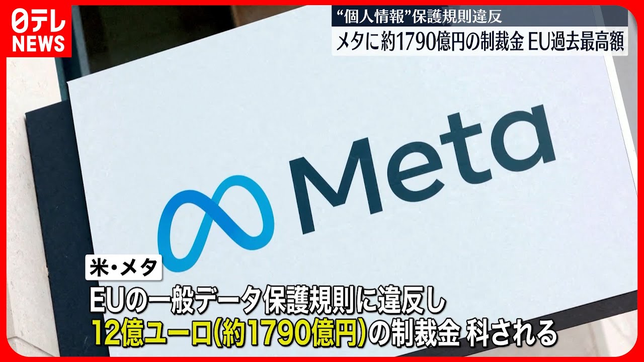 【メタに制裁金】一般データ保護規則に違反…約1790億円 EU過去最高額