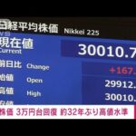 日経平均が1年8カ月ぶり3万円台回復　バブル期以来約32年ぶり高値水準(2023年5月17日)