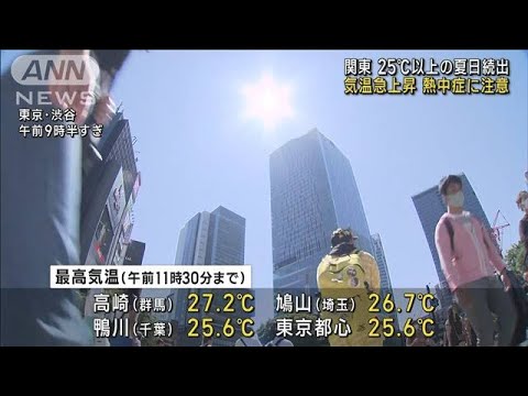 関東25℃以上の夏日続出　気温急上昇　熱中症に注意(2023年5月16日)