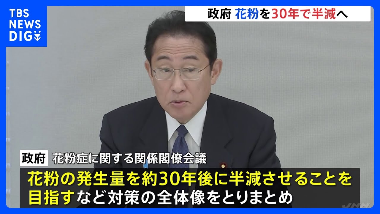 花粉症被害軽減へ花粉発生量を30年で約半減へ　政府関係閣僚会議で対策全体像まとまる｜TBS&nbsp;NEWS&nbsp;DIG