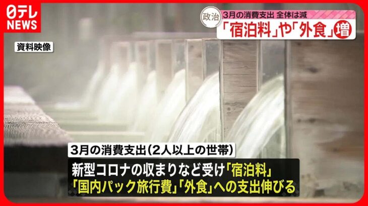 【3月の消費支出】前年比1.9％減少も「宿泊料」などへの支出伸びる