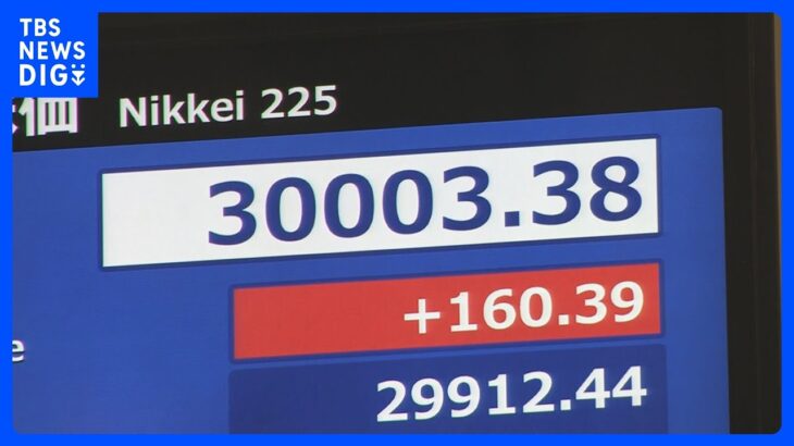 【速報】日経平均株価が3万円突破　2021年9月以来、1年8か月ぶり　業績好調企業などに買い注文広がる｜TBS NEWS DIG