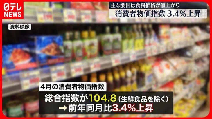 【消費者物価指数】去年4月に比べ3.4％上昇  主な要因は食料価格の値上がり