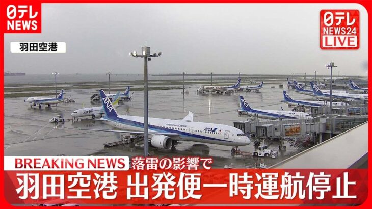 【速報】羽田空港出発便の運航を一時停止  落雷により地上スタッフ避難のため　順次運航再開も遅れ出る見込み