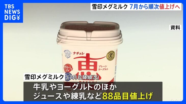 【速報】雪印メグミルク　牛乳やヨーグルトなど値上げ　7月以降順次｜TBS NEWS DIG