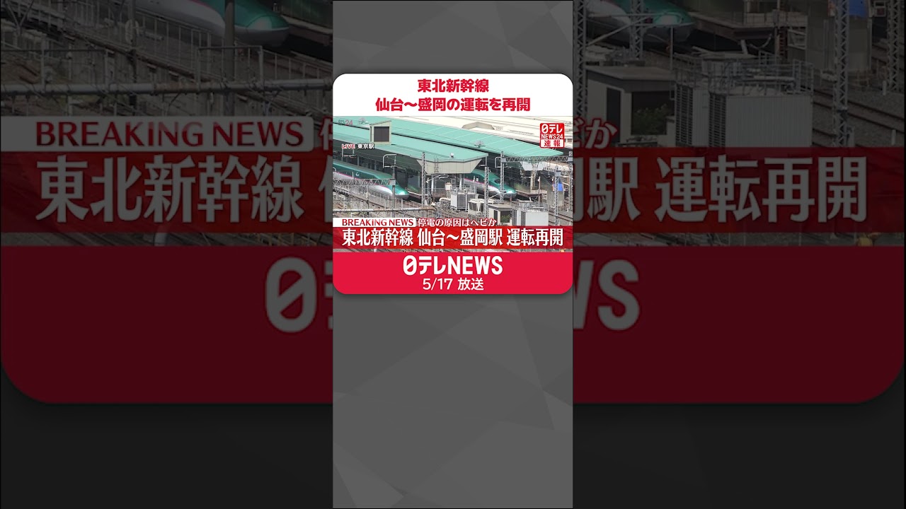 【速報】東北新幹線…仙台~盛岡の運転を再開 停電の原因はヘビか #shorts