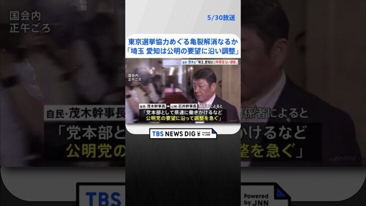 「埼玉、愛知は公明の要望に沿い調整」幹事長会談で自民・茂木氏が公明・石井氏に伝える　東京選挙協力めぐる亀裂解消なるか | TBS NEWS DIG #shorts