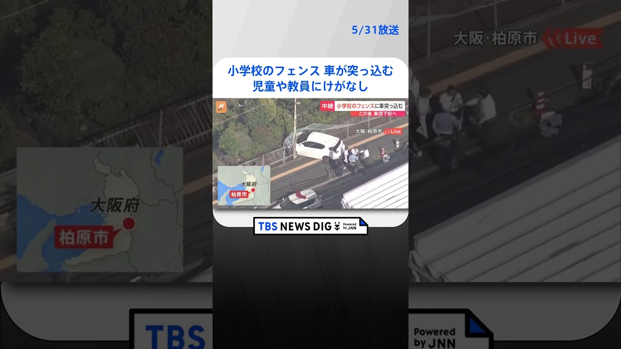 【速報】小学校のフェンスに車が突っ込んで停止　児童や教員にけがなし　生徒は集団下校の予定　大阪・柏原市｜TBS NEWS DIG #shorts