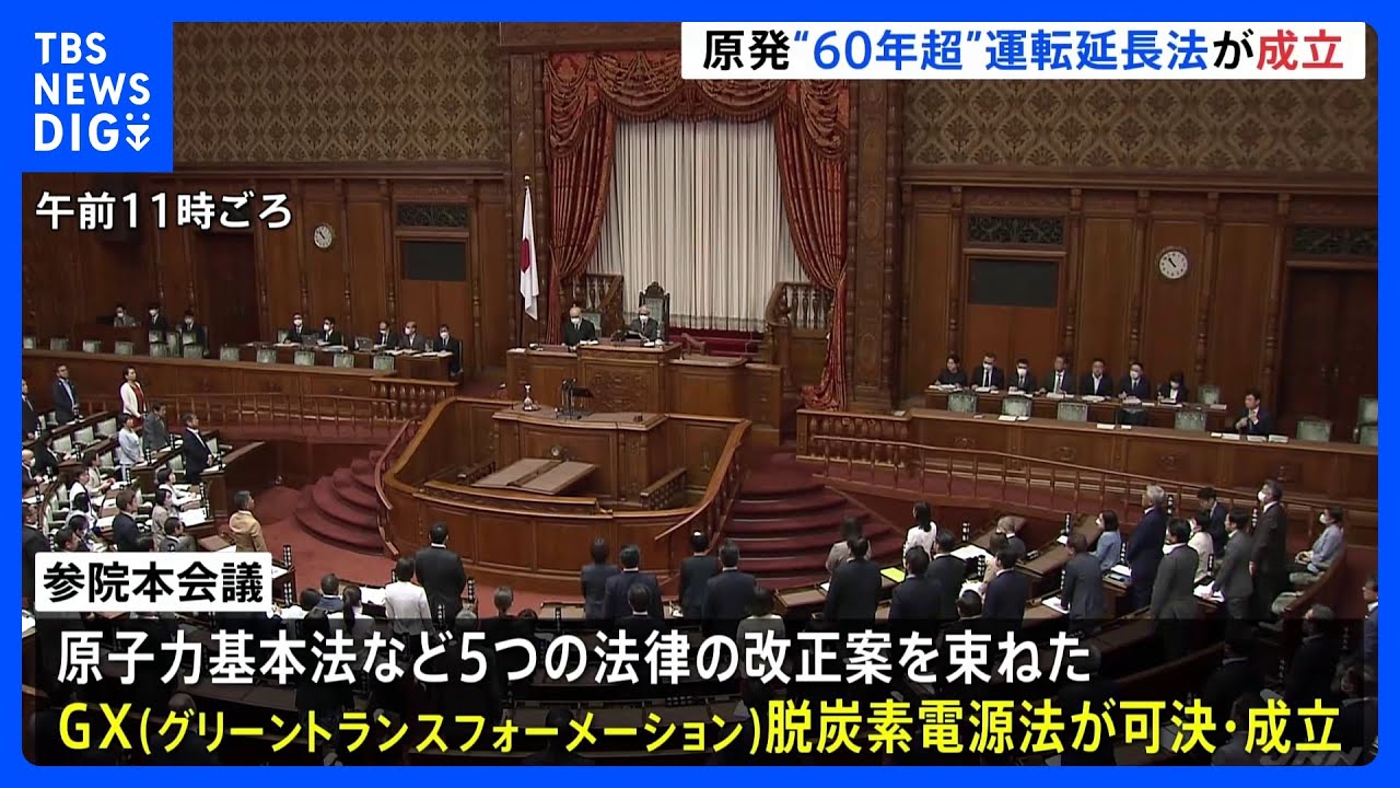 原発“60年超”運転延長法が参議院で可決・成立　福島原発事故以来の政策転換｜TBS&nbsp;NEWS&nbsp;DIG