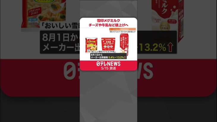 【雪印メグミルク】家庭用チーズや牛乳など計88品目を値上げへ  値上げは今年3回目  #shorts