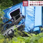 トラックが崖下に転落2人搬送　国道で軽自動車と衝突、はずみで…(2023年6月13日)