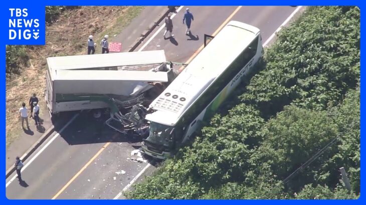 運転手ら3人が心肺停止都市間バスとトラックが正面衝突で17人搬送トラック運搬の生きたブタが車外にTBSNEWSDIG