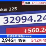 株価“3万3000円目前”まで上昇　500円超値上がりで“バブル後の最高値”更新【記者中継】｜TBS NEWS DIG