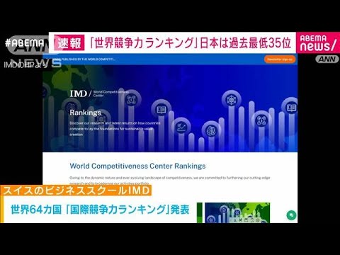 世界競争力ランキング日本は過去最低35位(2023年6月20日)