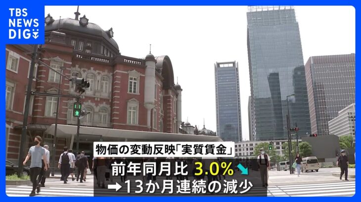 今年4月の「実質賃金」13か月連続減少 賃金上昇も物価上昇には追い付かず　今年4月の「家計調査」消費支出4.4％減｜TBS NEWS DIG