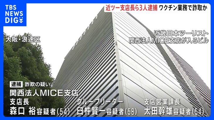 ワクチン業務の委託料など5億8000万円あまり詐取か近畿日本ツーリスト支店長ら3人逮捕TBSNEWSDIG