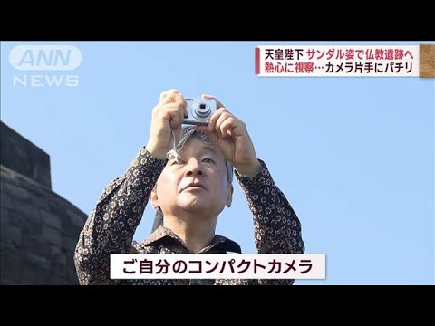 天皇陛下サンダル姿で仏教遺跡へ熱心に視察カメラ片手にパチリ(2023年6月22日)