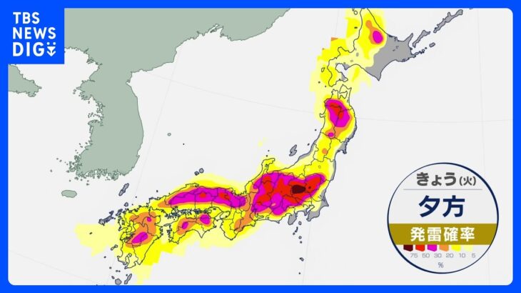 【6月13日 今日の天気】大気不安定　天気の急変と蒸し暑さに注意　激しく降る所も｜TBS NEWS DIG