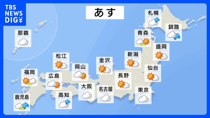 【6月9日 明日の天気】梅雨前線の影響で太平洋側ほど雨　昼間は湿気が多く蒸し暑い　強い台風3号は北上続く｜TBS NEWS DIG
