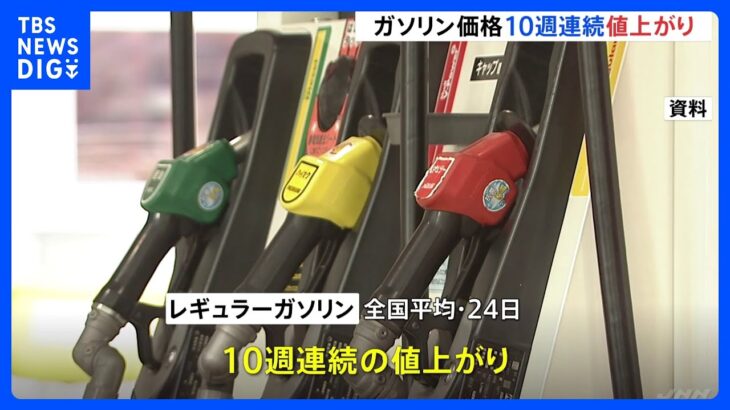 レギュラーガソリン価格　10週連続値上がり　補助金減額で｜TBS NEWS DIG