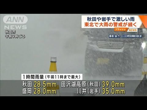 秋田や岩手で激しい雨　東北は大雨の警戒続く(2023年7月19日)