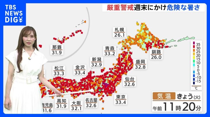 きょう（25日）も各地で厳しい暑さ　あす（26日）以降も「猛暑日」が続く見込み【予報士解説】｜TBS NEWS DIG