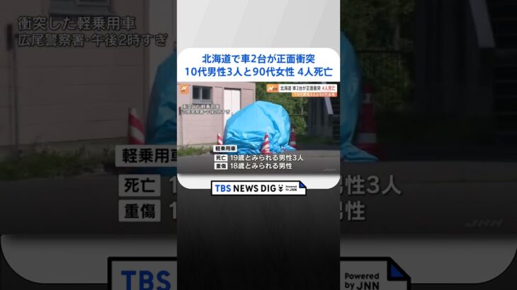 軽乗用車と乗用車が正面衝突4人死亡　10代男性3人と90代女性　北海道大樹町｜TBS NEWS DIG #shorts