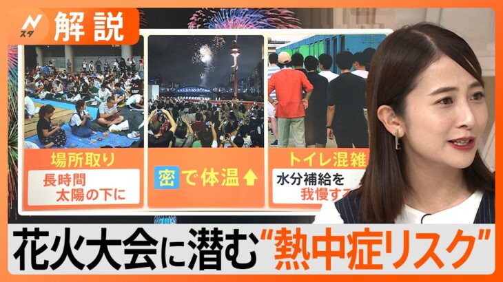 「長時間の場所取り」「トイレ混雑で水分補給を我慢」…花火大会に潜む“熱中症リスク”に注意！【Nスタ解説】｜TBS NEWS DIG