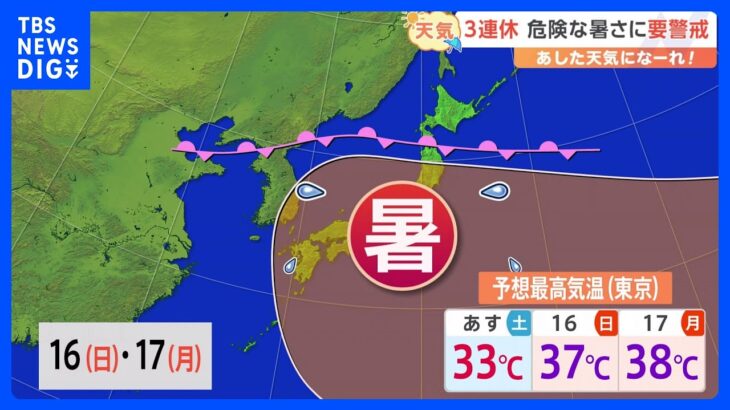 【7月15日関東の天気】3連休　危険な暑さに要警戒｜TBS NEWS DIG