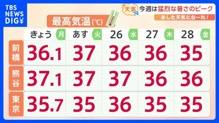 【7月25日 関東の天気】 今週は猛烈な暑さのピーク｜TBS NEWS DIG