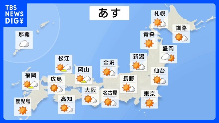 【7月27日 明日の天気】危険な暑さが続く　全国的に晴れるが午後は山沿いでにわか雨　台風5号　先島諸島は高波に警戒｜TBS NEWS DIG