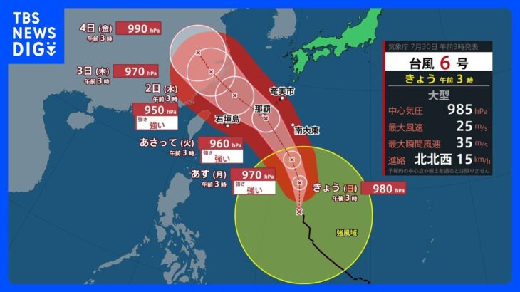【7月30日　今日の天気】大型台風6号が沖縄・奄美に接近中　週明けは大荒れの天気　本州付近は危険で記録的な暑さ続く｜TBS NEWS DIG