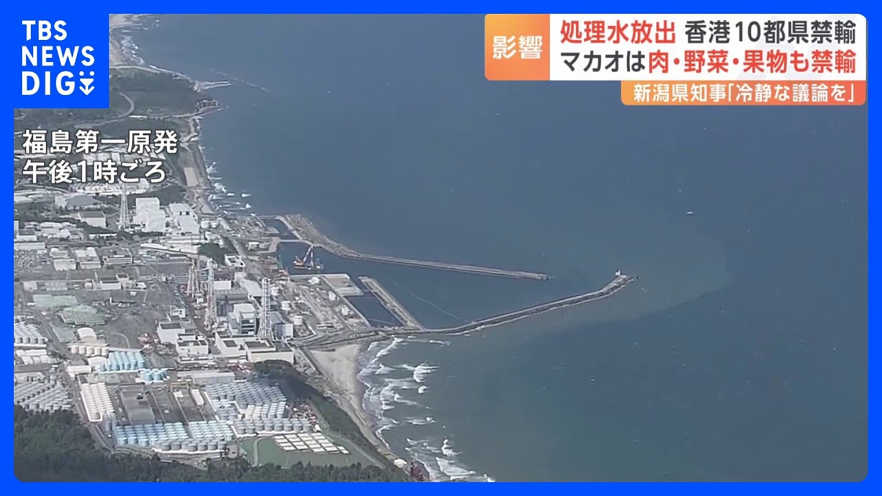 福島第一原発の処理水放出　香港10都県禁輸&nbsp;マカオは肉・野菜・果物も禁輸　新潟県知事「冷静な議論を」｜TBS&nbsp;NEWS&nbsp;DIG