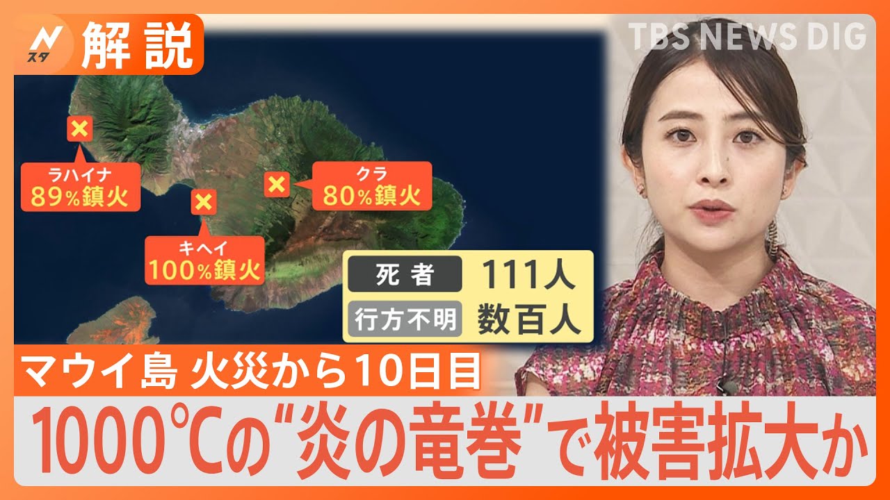 1000℃の“炎の竜巻”が襲う「火災旋風」で被害拡大か、ハワイ山火事で111人死亡【Nスタ解説】|TBS NEWS DIG