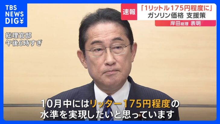 【速報】岸田総理、ガソリン価格175円程度におさえる方針表明　電気・ガス料金も支援継続表明｜TBS NEWS DIG