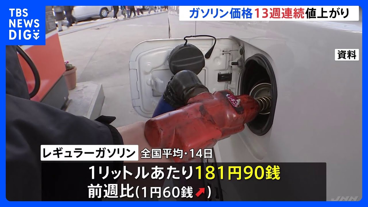 ガソリン価格180円台続く　13週連続で値上がり　15年ぶり高値｜TBS&nbsp;NEWS&nbsp;DIG