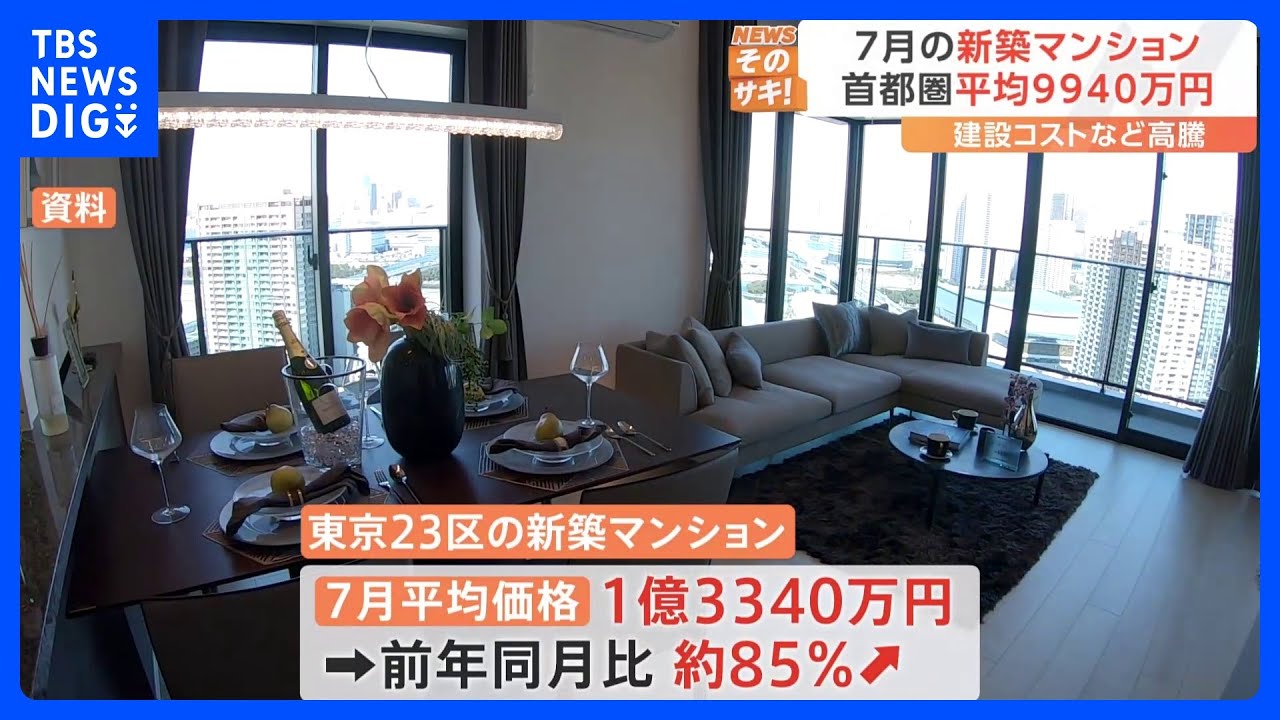 東京23区の7月の新築マンション価格　平均1億3340万円　去年より約85％UP｜TBS&nbsp;NEWS&nbsp;DIG