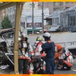【速報】商店街の柱にトラックが衝突、一時火が上がる　２０代の運転手が足にケガ　京都・七条通り