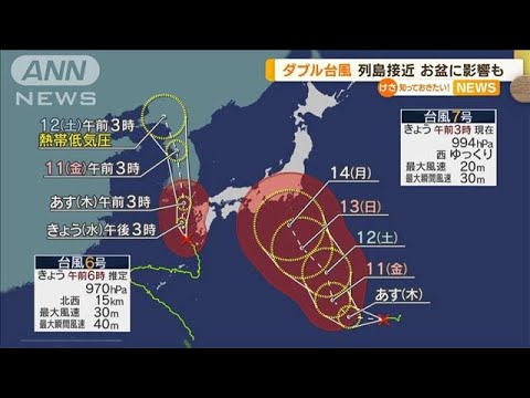 “ダブル台風”列島に接近　お盆に影響も【知っておきたい！】(2023年8月9日)