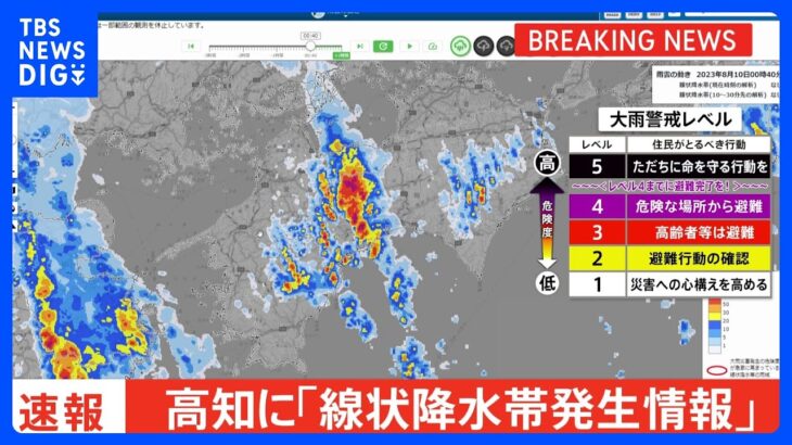 高知県に「線状降水帯発生情報」発表　大雨による水害や土砂災害などの危険度が急激に高まっているおそれ｜TBS NEWS DIG