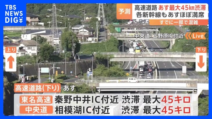 高速道路下り線はお盆を前にすでに混雑　新幹線はあすが下りのピーク　台風7号の影響も懸念｜TBS NEWS DIG