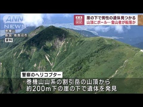 崖の下で男性の遺体　登山者が転落か…山頂にポール(2023年8月11日)