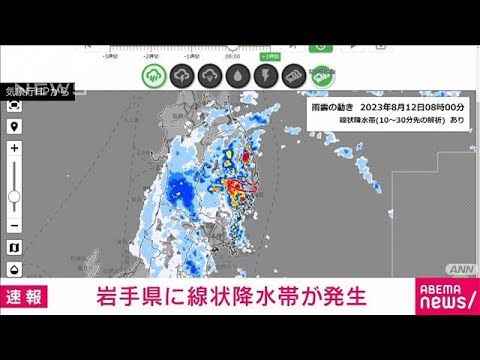 【速報】岩手県に線状降水帯が発生　顕著な大雨に関する情報を発表　気象庁(2023年8月12日)