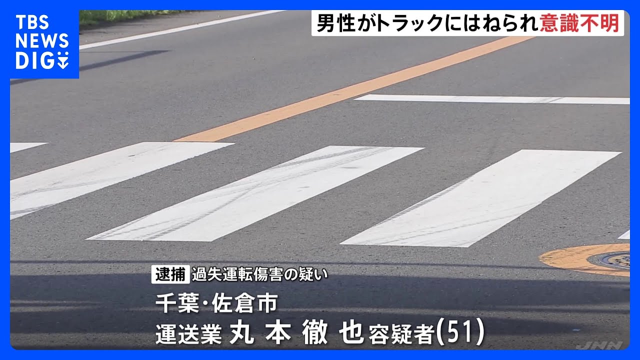 横断歩道を渡っていた男性を大型トラックがはねる 男性は意識不明の重体 運転手を逮捕|TBS NEWS DIG