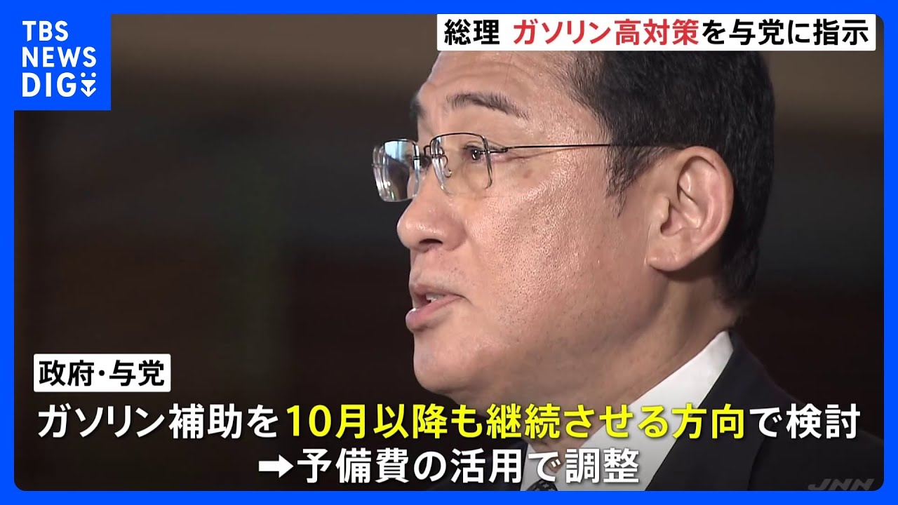 岸田総理、ガソリン高騰対策を与党に指示　ガソリン補助10月以降も継続させる方向で検討｜TBS&nbsp;NEWS&nbsp;DIG